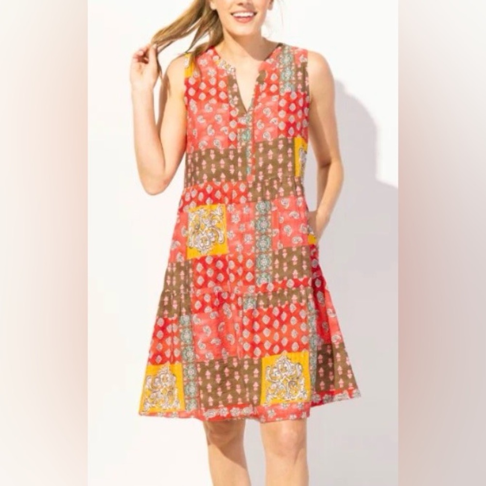 Colorful Sleeveless Paisley Patchwork Dress in packable crinkle rayon Women’s S
